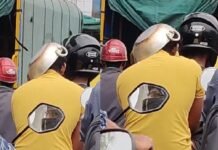 ಬೈಕ್ ಹಿಂಬದಿ ಸವಾರನಿಂದ ಹೆಲ್ಮೆಟ್ ಆಗಿ ಕಡಾಯಿ ಬಳಕೆ