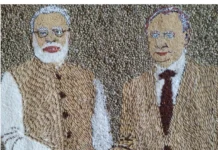 ರಾಗಿಯಲ್ಲಿ ಮೂಡಿದ ಪುಟಿನ್-ಮೋದಿ ಭಾವಚಿತ್ರ