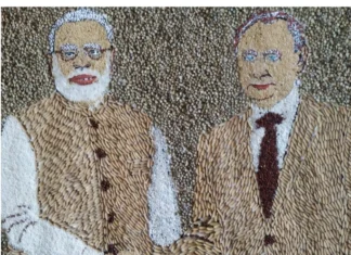 ರಾಗಿಯಲ್ಲಿ ಮೂಡಿದ ಪುಟಿನ್-ಮೋದಿ ಭಾವಚಿತ್ರ